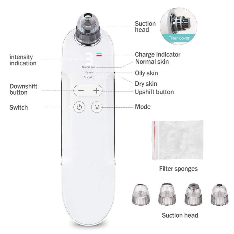 [Australia] - Blackhead Remover Face Pore Vacuum Cleaner EZBASICS Upgraded Blackhead Vacuum Rechargeable White Heads Removal with 3 Adjustable Suction Power Blackhead Extractor Tool with LED Display(White) 