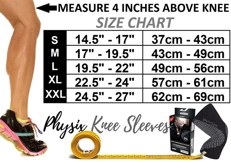 [Australia] - Physix Gear Sport Knee Support Brace - Best No-Slip Knee Braces for Knee Pain Women & Men, Compression Knee Sleeves for Running Workout Walking Hiking Sports Arthritis ACL Torn Meniscus XX-Large | 24.5"-27" Black/Grey (Single) 