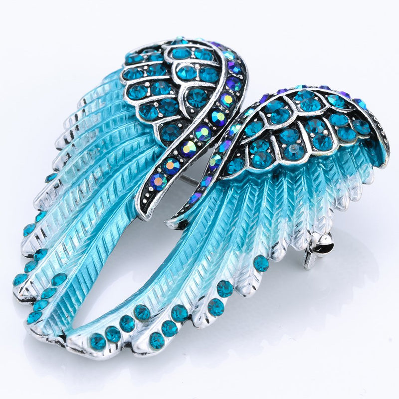 [Australia] - Women's Guardian Angel Wing Brooch Pins & Pendants 2 in 1 - Scarf Holders - 2 x 1 Inchs - Lead & Nickle Free - Crystal & Enamel Blue 