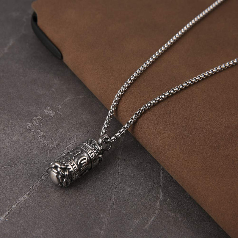 [Australia] - HZMAN Tibetan Buddhism Meditation Stainless Steel Pendant Commemorative Cremation Ashes Pill Cylinder Container Necklace 22+2 Inch Chain 