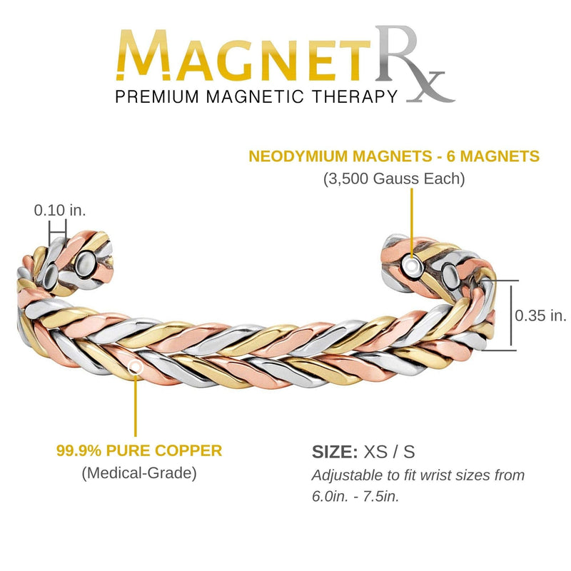 [Australia] - MagnetRX® Woven Copper Magnetic Bracelet - Magnetic Copper Bracelets - Adjustable Pure Copper Cuff Bracelet with Magnets Tri-color M / L 