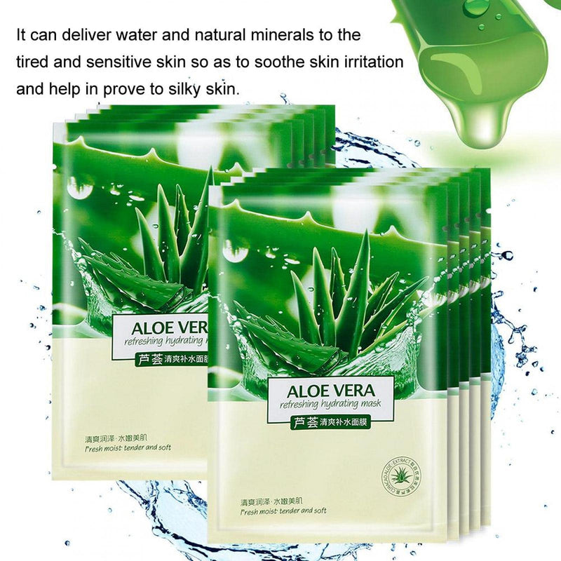 [Australia] - Aloe Vera Essence Korean Face Mask, Aloe Facial Mask Sheet Hydrating Soothing Moisturizing Revitalizing Facial Mask Sheet for Dry Oily Sensitive (10Pcs) 