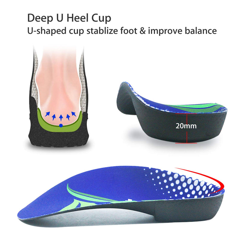 [Australia] - Orthotic Inserts 3/4 Length, High Arch Support Foot Insoles for Over-Pronation Plantar Fasciitis Flat Feet Heel Pain Relief Shoe Inserts for Running Sports Men and Women, L|Men's 9-11, Women's 10-12 L | Men's 9-11, Women's 10-12 