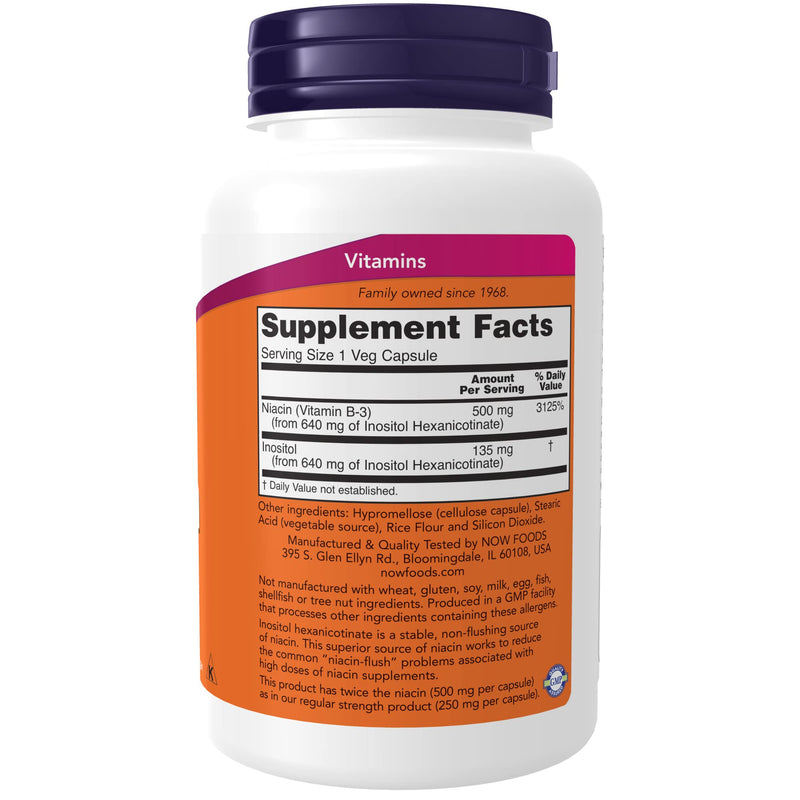 [Australia] - NOW Supplements, Niacin (Vitamin B-3) 500 mg, Flush-Free, Double Strength, Nutritional Health, 90 Veg Capsules 