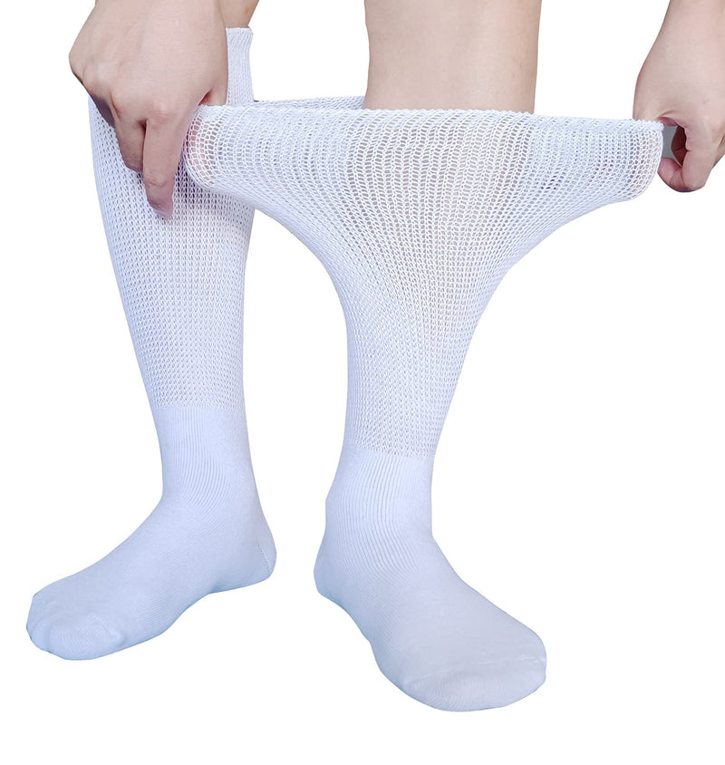 [Australia] - Extra Wide Socks for Lymphedema Swollen Feet Leg, Bariatric Socks, Medical Cast Sock, Diabetic Non Binding Socks – Neuropathy Swelling Feet Socks for Women Men(2 Pairs(White)) 