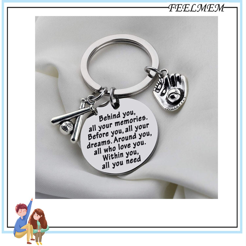 [Australia] - FEELMEM Baseball Keychain Baseball Player Gift Behind You All Memories Before You All Your Dream Keychain Softball Baseball Jewelry Baseball Mom Gift Baseball Coach Gift 