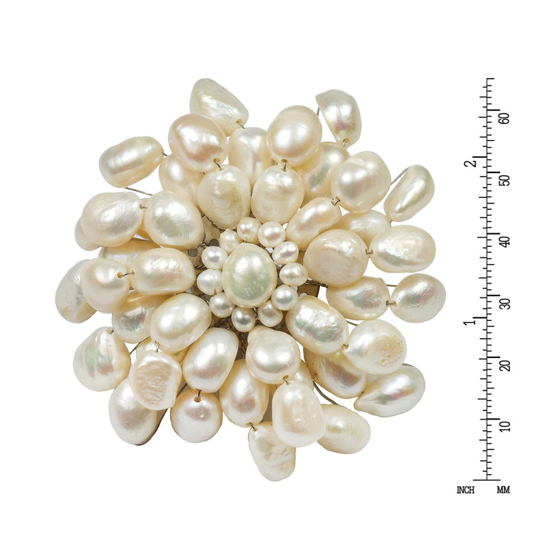 [Australia] - AeraVida Cultured Freshwater White Pearls Retro Floral Pin-Brooch 