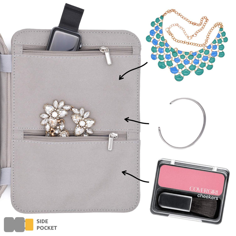 [Australia] - storageLAB Travel Jewelry Organizer, Faux Suede Clutch Bag for Necklaces, Earrings, Rings and Bracelets (Grey) Grey 