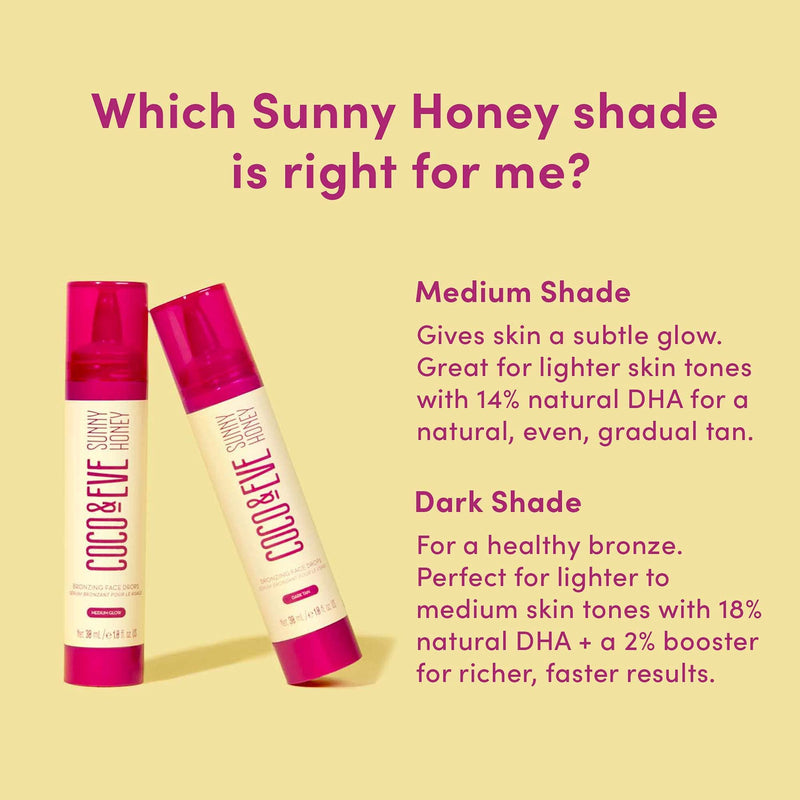 [Australia] - Coco & Eve Sunny Honey Bronzing Face Drops (Dark), Natural Self Tanning Face Drops. Hydrating Hyaluronic Acid. Indoor Sunless Moisturizing Self Tanner. (1 fl oz) Dark 