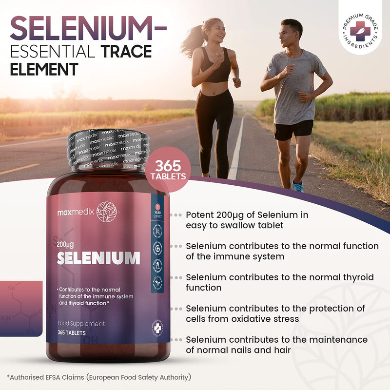 [Australia] - Selenium 200mcg - 365 Vegan Selenium Tablets (1 Year Supply) - L Selenomethionine - High Strength Selenium Supplements - Natural Hair, Skin & Nails Vitamins - Immune System & Thyroid Supplement 
