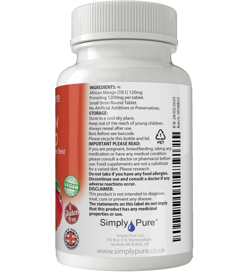 [Australia] - Simply Pure African Mango, 90x Tablets, 1200mg, 100% Natural High Strength, Gluten Free, GM Free and Vegan. 
