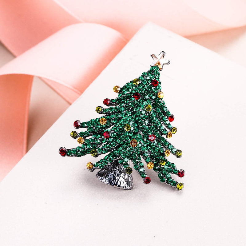 [Australia] - EVER FAITH Austrian Crystal Stunning Winter Christmas Tree w/Little Star Brooch Green Black-Tone 