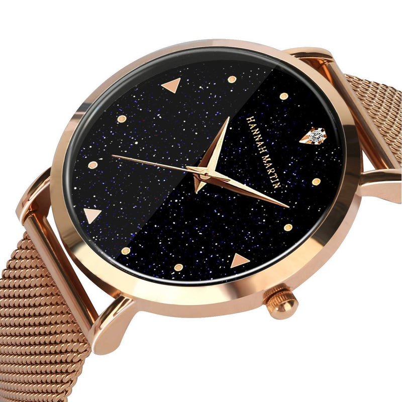 [Australia] - Zwini Ladies Watch 3ATM Waterproof Quartz Watches for Women Lady Wrist Watches with Rose Gold Stainless Steel Mesh Strap Fashion Women Watches with Blue Elegant Starry Sky Dial 