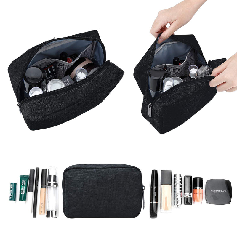 [Australia] - E-Tree 9.8 inch Canvas Zippered Cosmetic Travel Bag, Makeup Carrying Case, Mini Packing Cube, Compliant Bag, Toiletry Carry Pouch Small Organizer, Black Large(9.8") 