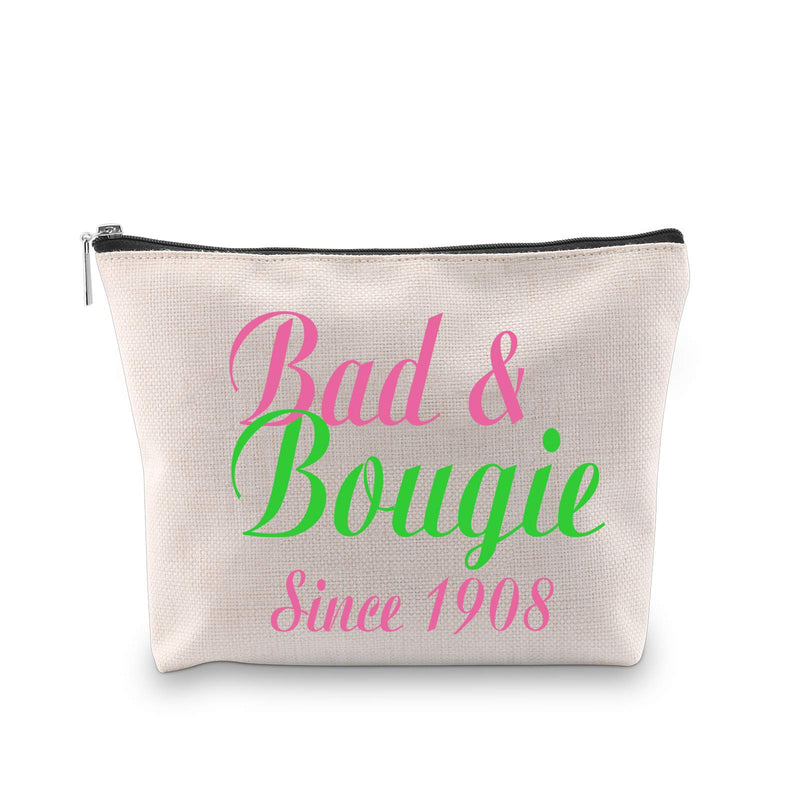 [Australia] - JXGZSO Pink and Green Bad & Bougie Since 1908 Make Up Bag Graduation Gift For Sorority Sister (Bad & Bougie white) Bad & Bougie white 