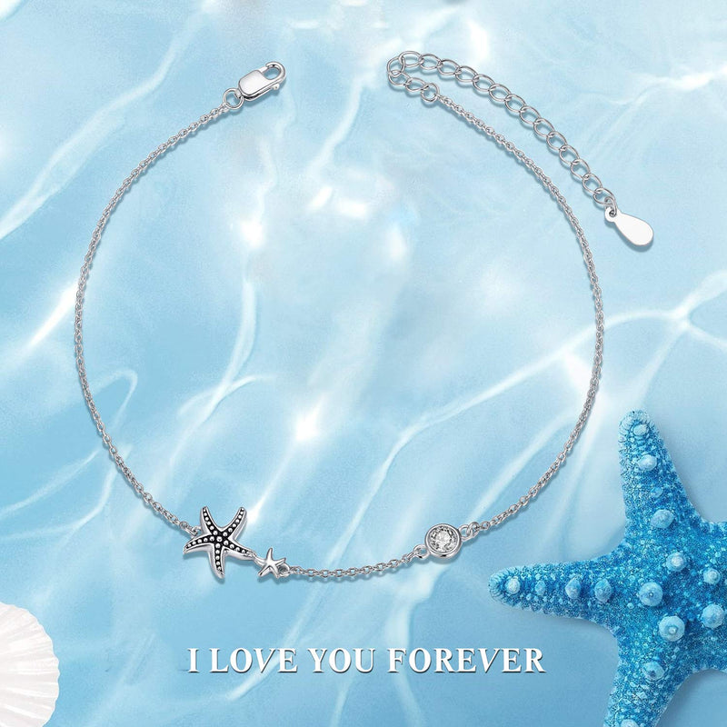 [Australia] - AOBOCO Boho Starfish Turtle Palm Tree Anklets for Women 925 Sterling Silver Adjustable Foot Ocean Beach Ankle Bracelet for Summer, Made with Swarovski Crystals 01_Starfish 