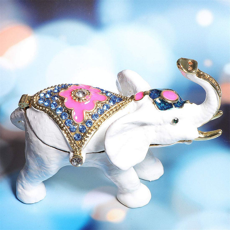[Australia] - White Elephant Ring Holder Trinket Box Animal Figurine Collectible Large Jewelry Box 