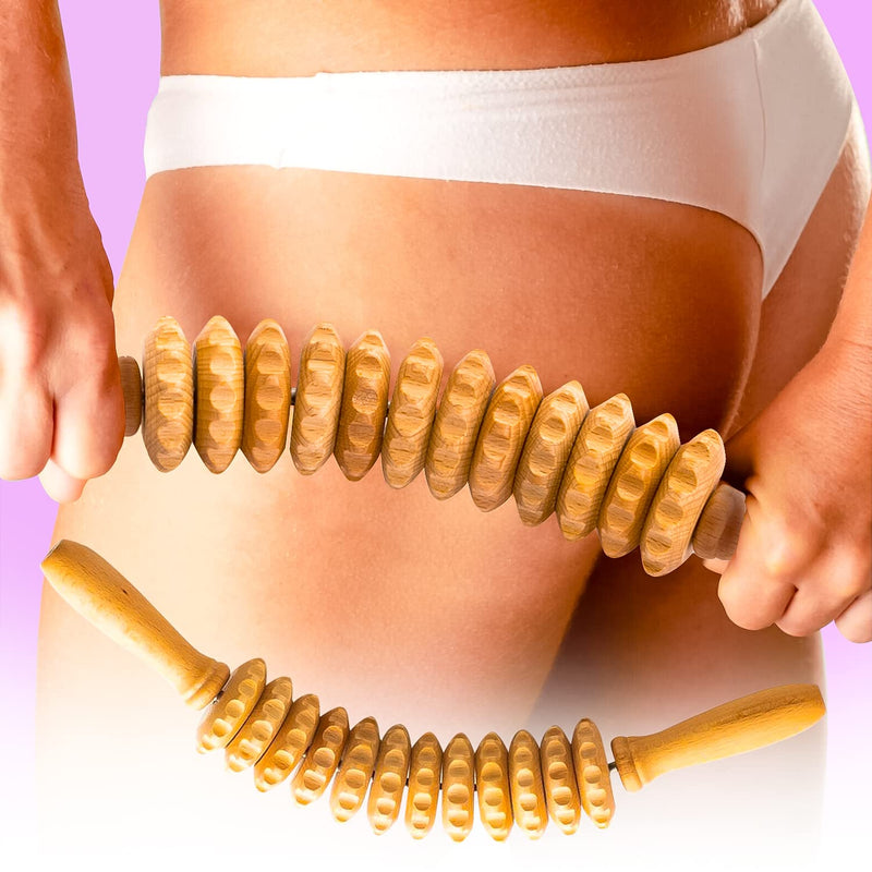 [Australia] - Mr. Woodware Professional Wooden Sturdy Lymphatic Drainage Curved Roller - 15.6 inch Soft Tissue Therapy - Recommended by Professionals 