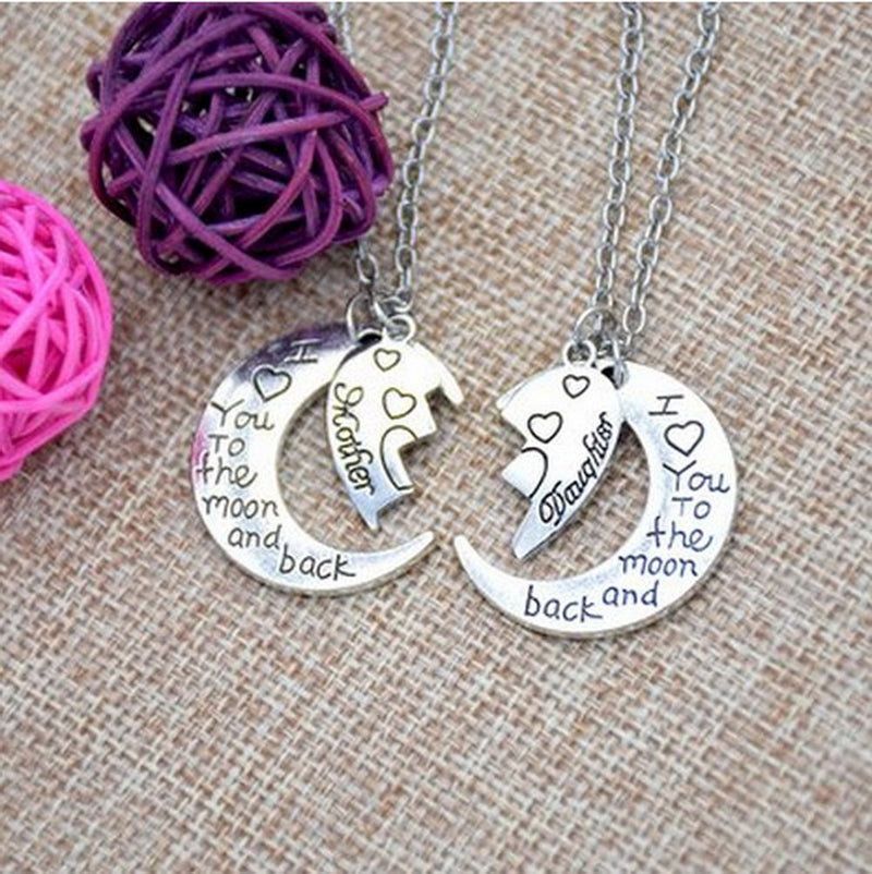 [Australia] - Blerameng I Love You to The Moon and Back Mother Daughter Moon Love Heart Necklace Pendant 2PC,Mother and Daughter 