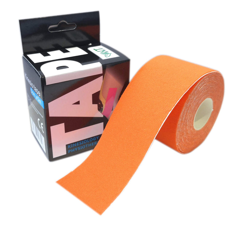 [Australia] - NT Kinesiology Elastic Tape | 5m x 5cm Roll of Elastic Muscle Support Tape for Exercise, Sports & Injury Recovery (Orange) Orange 