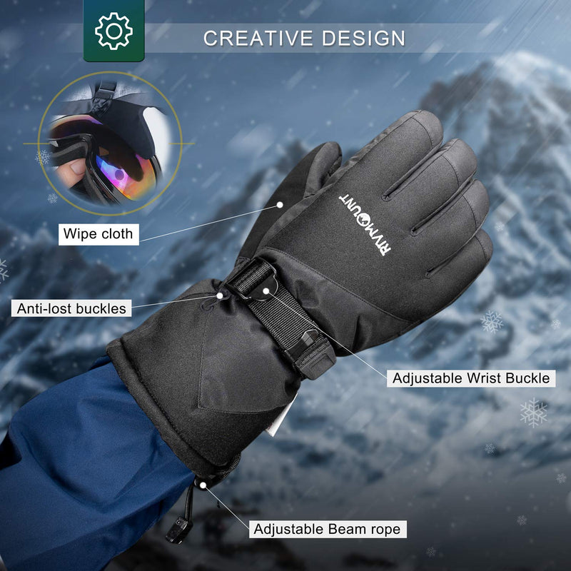 [Australia] - RIVMOUNT Winter Ski Gloves for Men Women,3M Thinsulate Keep Warm Waterproof Gloves for Cold Weather Outside RSG601 Black Small 