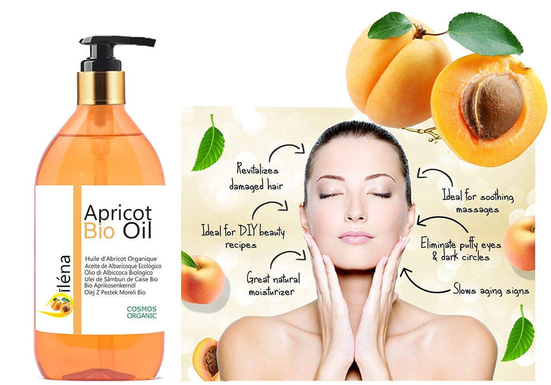 [Australia] - O√Øl√©na Organic Apricot Kernel Oil 100% Pure, Natural, Vegan, No GMO - Aromatherapy Massage Oil Hair Skin Body Certified BIO Moisturizer for face, body and hair 250 ml 8.8 fl oz 