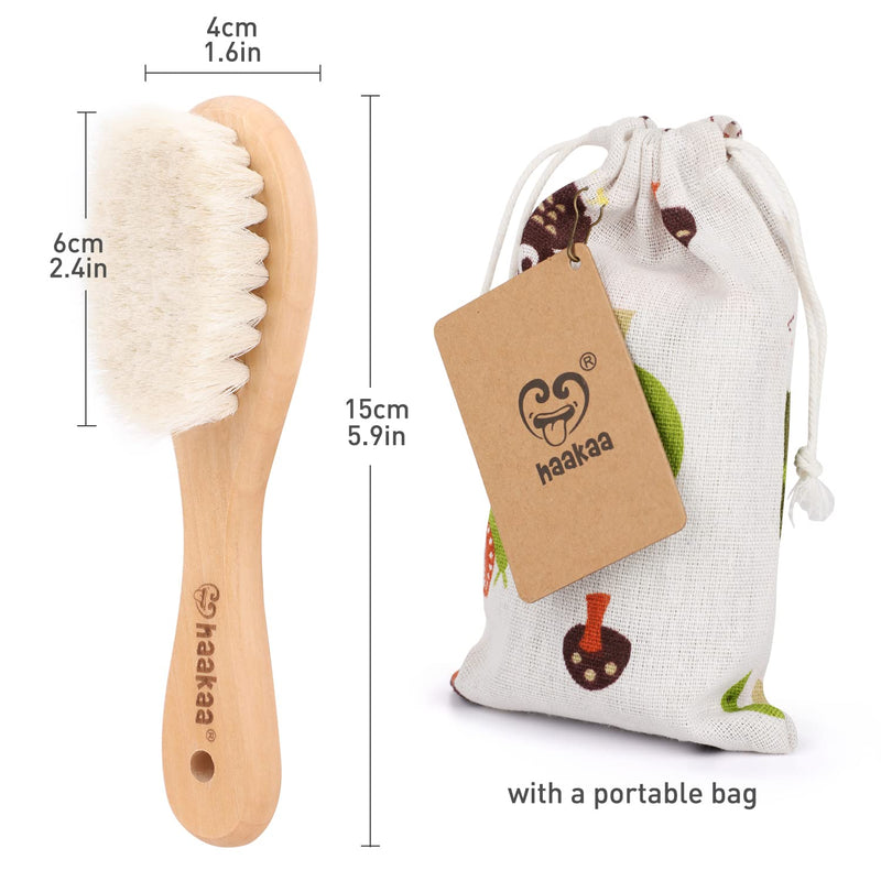 [Australia] - haakaa Wooden Baby Hair Brush for Newborns and Toddlers Baby Brush Natural Soft Goat Bristles Hairbrush, Ideal for Cradle Cap, Perfect Baby Registry Gift with Carry Pouch, 1PC 1 Count (Pack of 1) 