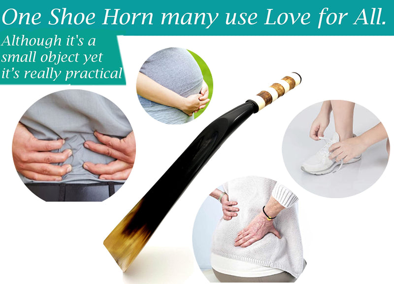 [Australia] - Shoehorn Made with Real Horn and Bone Handmade. Easy Grip Long handle Shoehorn for Men,Women White and Brown Strips 
