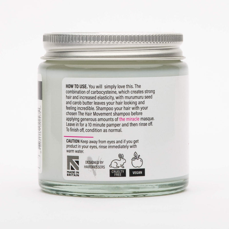 [Australia] - The Hair Movement - Miracle Masque - Repair, Increase Elasticity, Strength, Shine and Manageability - Murumuru Seed, Carob Butter and Carbocysteine - Cruelty-Free, Vegan, 120ml 120 ml (Pack of 1) 