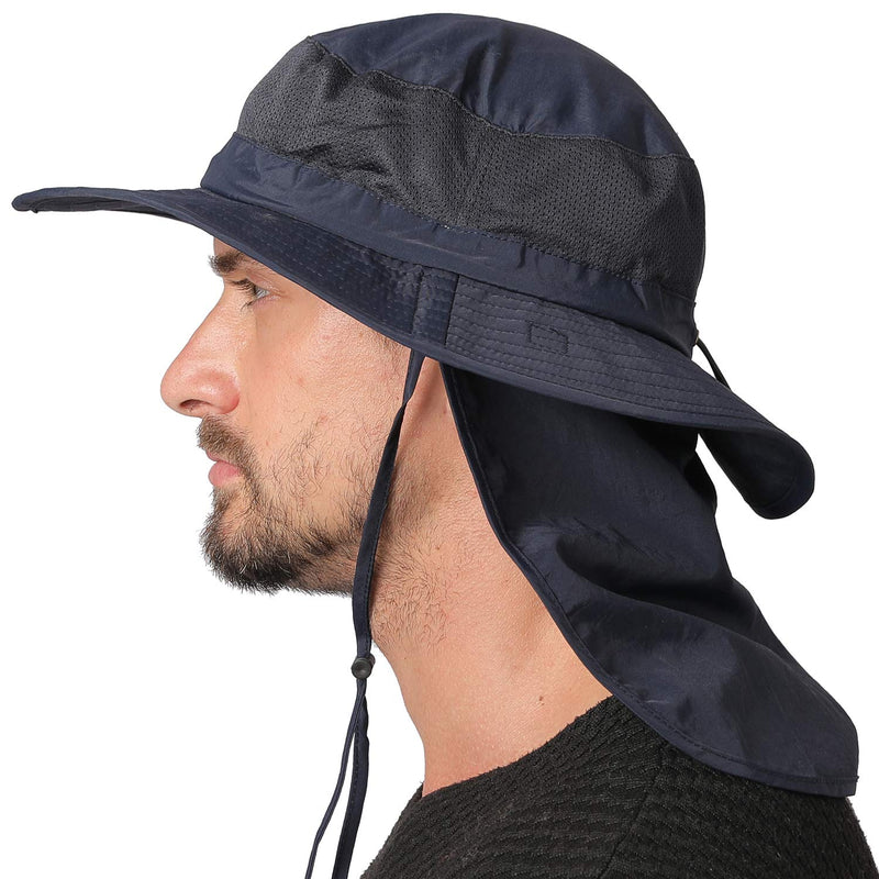 [Australia] - Jormatt Unisex Sun Hat with Neck Flap Cover Fishing Safari Cap Neck Protection,UPF 50+ 22 inch~24 inch Style 2, Navy Blue 