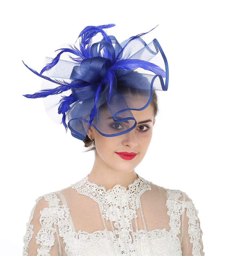 [Australia] - Lucky Leaf Girl Lady Hat Headwear Organza Church Feather Clip Fascinators Hat Wedding Party Kentucky Derby Cap for Women 5-royalblue 