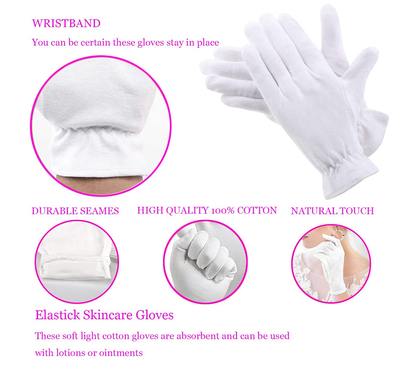 [Australia] - 100% Cotton Gloves for Eczema,1 Pairs White Cotton Moisturizing Gloves Over Night Bedtime | Cosmetic Inspection Premium Cloth Quality | Dry Sensitive Irritated Skin Spa Therapy Secure Wristband 1 Pairs 