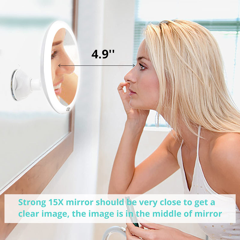 [Australia] - 15X Lighted Magnifying Mirror with Lights - Large 8 Inch Makeup Mirrors with Suction Cups and Magnification for Bathrooom, Dual Power Supply, Adjustable Lighting, Light Up Magnified Mirror Bright White 