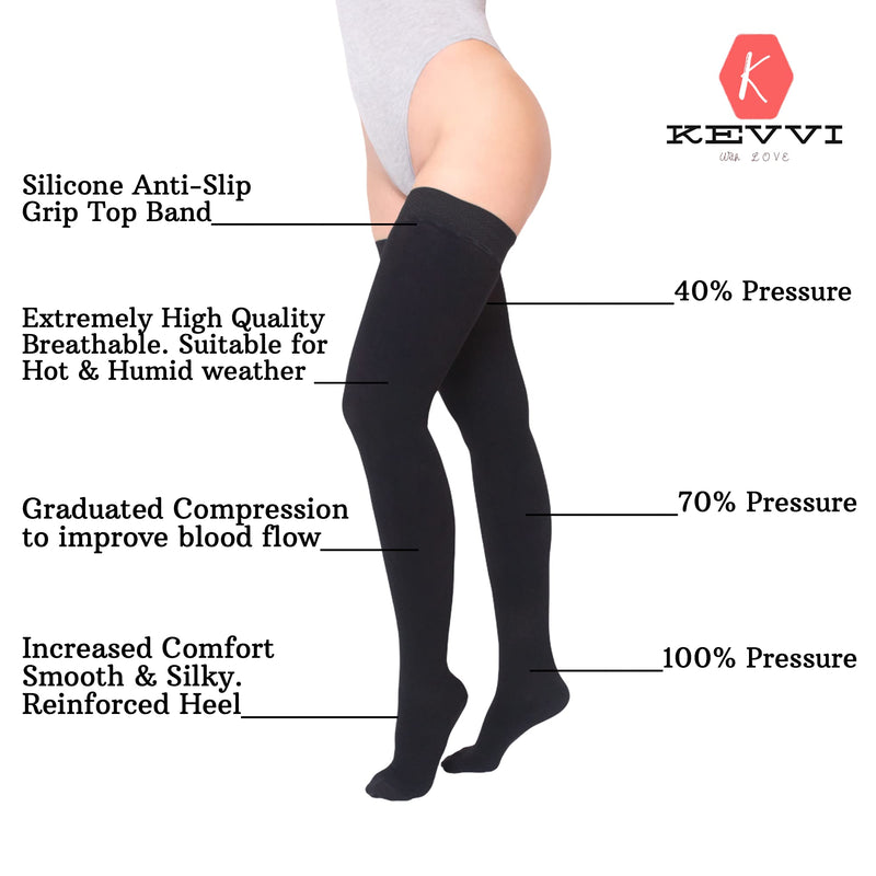 [Australia] - KEVVI - Compression Stockings for Women & Men,Ted Hose Socks 20-30 mmHg, Compression Socks Women Tight High, Support Hose Black Large 
