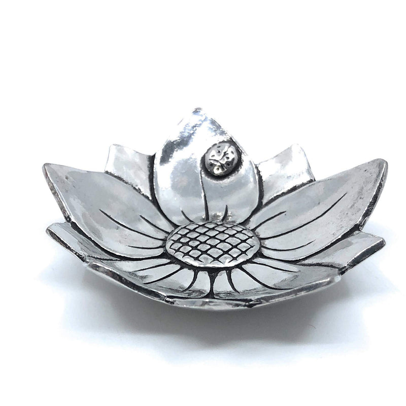 [Australia] - Sunflower with Ladybug Fine Pewter Ring Bowl Trinket Dish Tray 