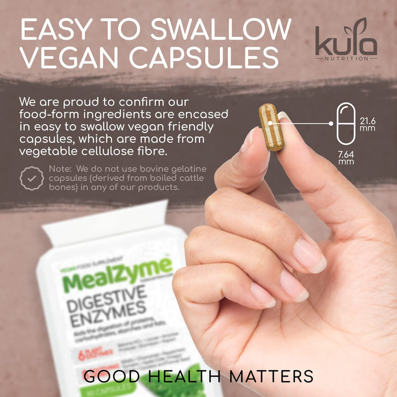 [Australia] - MealZyme - Digestive Enzyme Supplements - 6 Vegan Plant Based Complex with Bromelain, Betain HCL, Amylase, Protease, Lipase, Papain and Peppermint for Indigestion and Bloating Relief - 90 Capsules 90 Count (Pack of 1) 