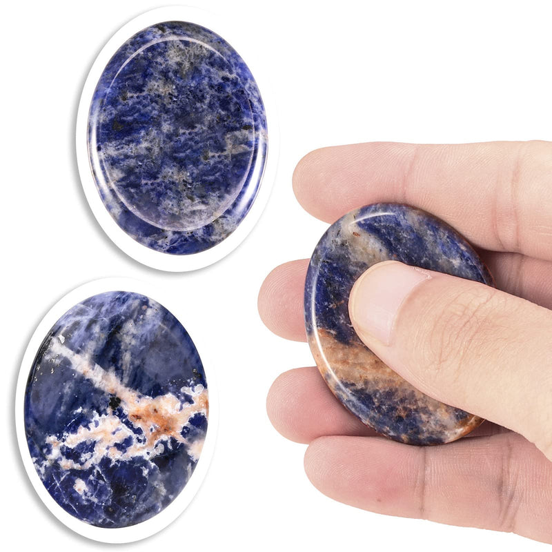 [Australia] - Nupuyai 2pcs Sodalite Oval Thumb Worry Stone Set, Energy Crystal Pocket Palm Stone for Healing Anxiety Stress Relief Reiki Therapy, 45x35mm Blue 