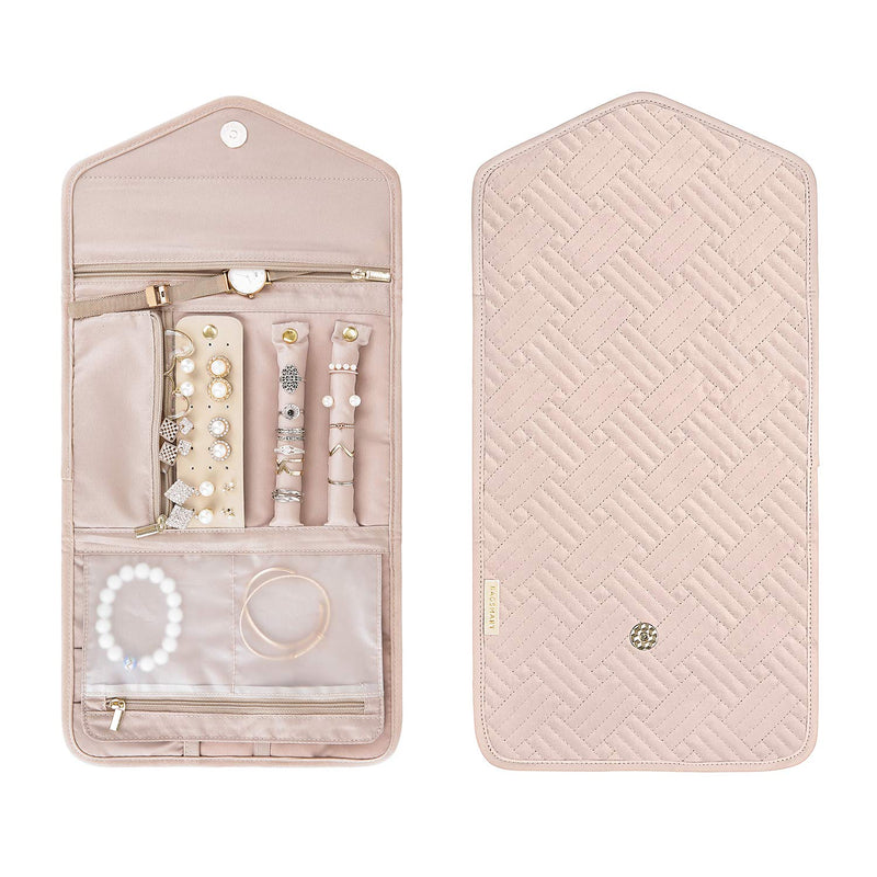 [Australia] - BAGSMART Travel Jewelry Organizer Roll Foldable Jewelry Case for Journey-Rings, Necklaces, Bracelets, Earrings, Soft Pink Small 