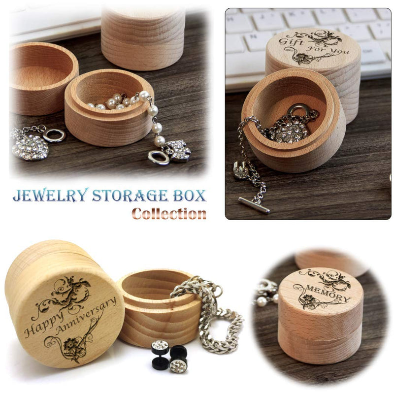 [Australia] - Hometu Exquisite Wooden Ring Gift Box with Laser Engraved Decorative Text Pattern Cover Jewelry Storage Box Necklace Earring Case Anniversary 