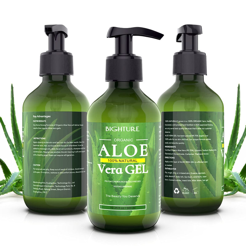 [Australia] - Bighture Aloe Vera Gel, 100% Aloe Vera Organic from Freshly Cut Aloe Leaves, Skin Care for Deeply & Rapidly Soothing, Firming, After Shave, Sunburn Relieve, etc 10.25 Fl Oz (Pack of 1) 