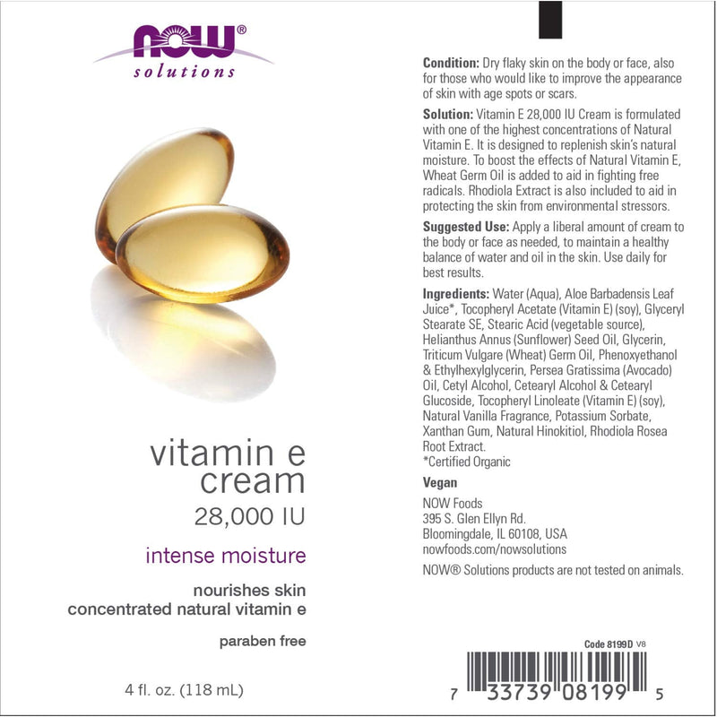 [Australia] - NOW Solutions, Vitamin E Cream 28,000 IU, Intense Moisture, Concentrated Vitamin E, 4-Ounce 