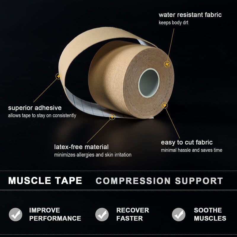 [Australia] - 4 Pack Kinesiology Tape for Sports Athletes - 16 FT Waterproof Athletic Tape for The Knee, Elbow and Shoulder Muscles, etc. (Beige) Beige 