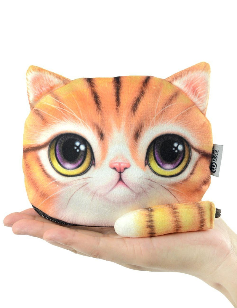 [Australia] - POPUCT Cute Lifelike 3D Cat Face Bag Zipper Case Coin Money Purse (D) D 