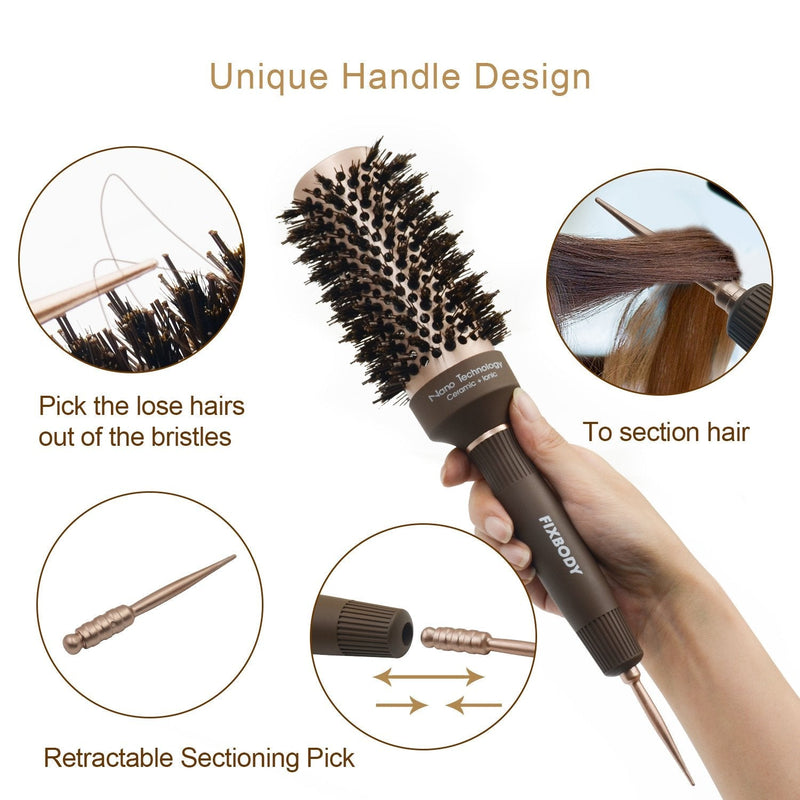[Australia] - FIXBODY Round Barrel Hair Brush with Boar Bristles, Nano Thermal Ceramic Coating & Ionic Tech for Hair Drying, Styling, Curling, Straightening (3 Inch, Barrel 1.7 Inch) 3 Inch (Pack of 1) 