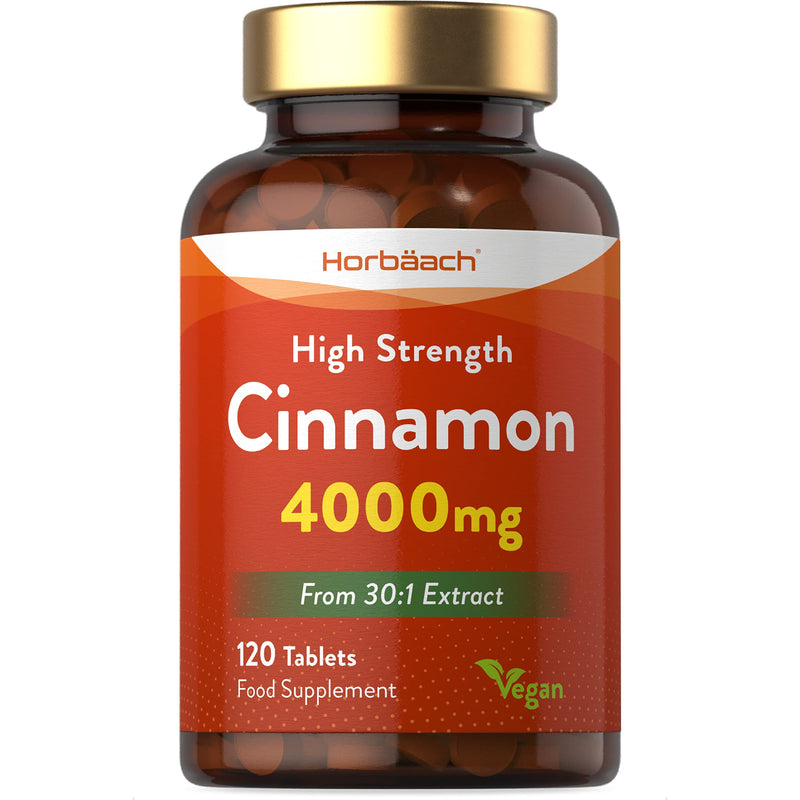 [Australia] - Cinnamon Tablets 4000mg | High Strength Supplement for Blood Sugar Levels & Metabolism Support | Rich Source of Calcium | 120 Vegan Tablets | by Horbaach 