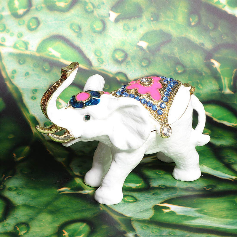 [Australia] - White Elephant Ring Holder Trinket Box Animal Figurine Collectible Large Jewelry Box 