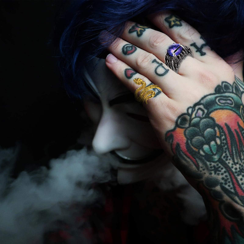 [Australia] - Evil Eye Skull Snake Ring Jewelry for Women Men, Adjustable Punk Gothic Ring Jewelry Biker Pirate Egirl Eboy Ring Set 