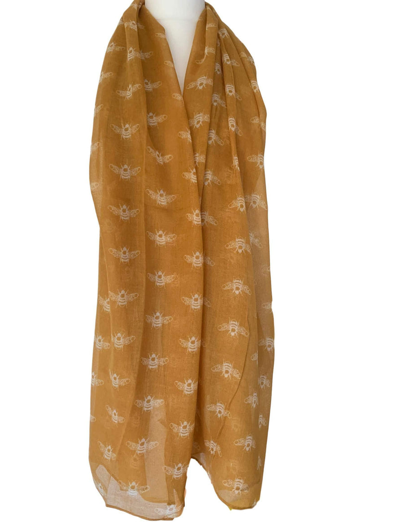 [Australia] - Purple Possum® Scarf Mustard Yellow Bee Print White Bumble Bees Ladies Wrap Shawl 