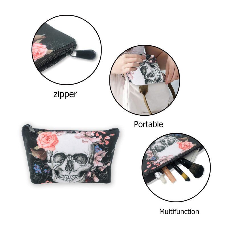 [Australia] - Skull And Flowers Day of The Dead Cosmetic Bag Portable Travel Makeup Toiletry Pouch Brush Accessories Organizer Storage Hand-held Coin Purse Pencil Cases with Zipper for Men Women Skull And Flowers Day Of The Dead 