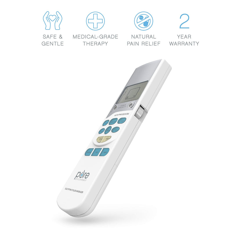 [Australia] - Pure Enrichment PurePulse TENS Electronic Pulse Stimulator Featuring Comprehensive LCD Screen, 6 Programs, 3 Massage Settings, and 2 Channels - Includes 4 AAA Batteries + 4 Reusable Electrode Pads 